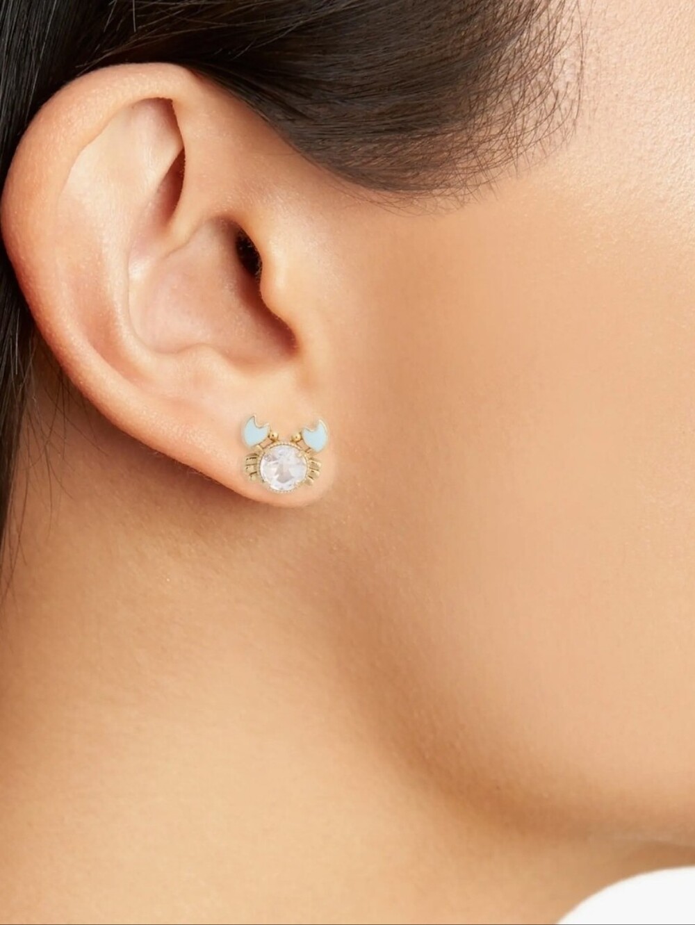 🦀▪kate spade ▪️mini Gold Tone Cubic Zirconia Crab Stud Earrings - Picture 2 of 3
